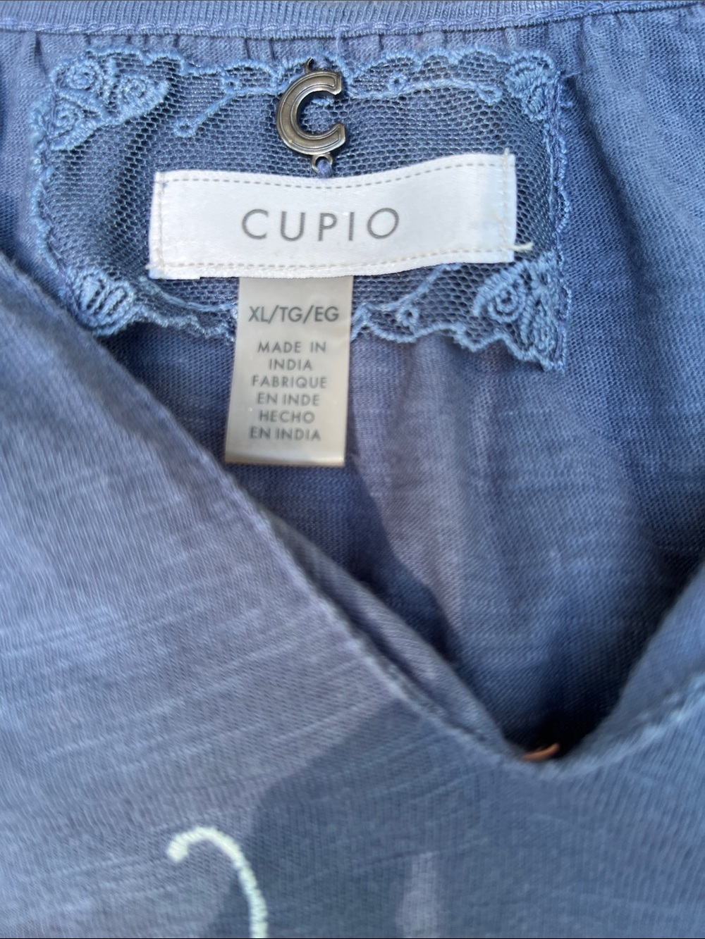 Cupio Blue Floral Embroidered Peasant Top dress  XL - Picture 3 of 10